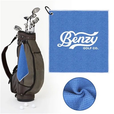 Waffle Pattern Golf Towel With Carabiner Clip