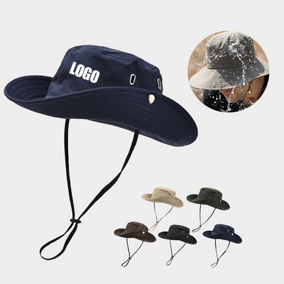 Waterproof Wide Brim Sun Bucket Hat W/ Embroidery