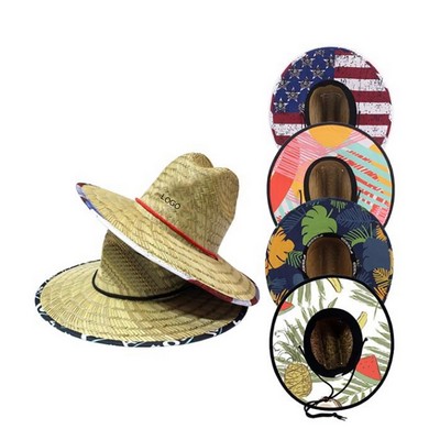 Straw Hat w/Custom Patch and Full Color Underbrim Imprint