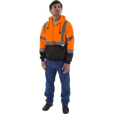 Majestic 75-5326 Hi-Viz Hooded Sweatshirt with Zipper Closure, ANSI 3