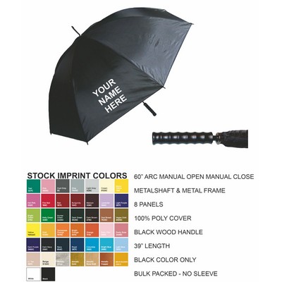 60" Manual Open, Black Umbrella, Bulk Packed - No Sleeve