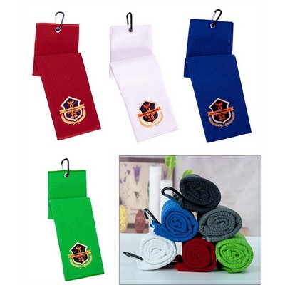 Waffle Pattern Golf Towel W/Carabiner Clip