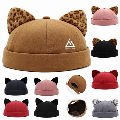 Leopard Print Ears Skullcap Women's Sailor's Cap