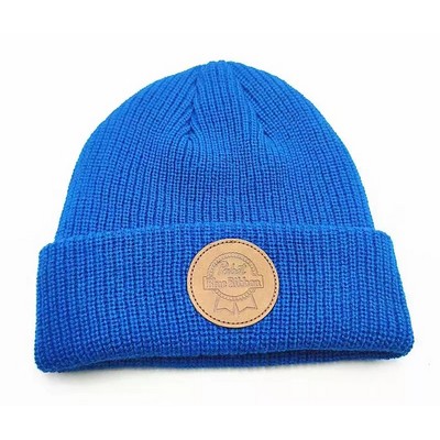 Edge Stripe Knit Beanie With Patch Logo