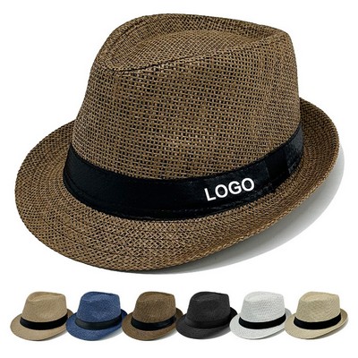 Unisex Summer Panama Straw Fedora Hat Short Brim Beach Sun Cap Classic