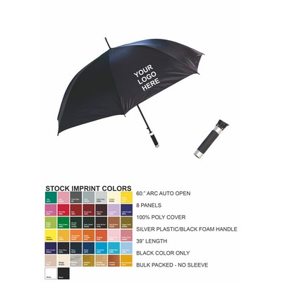 60" Auto Open, black umbrella with foam handle, bulk packed no sleeve