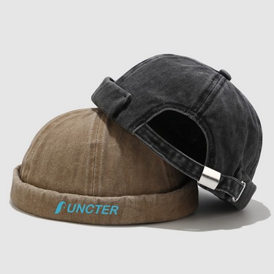 Adjustable Washed Denim Dockers Beanie Brimless Hat