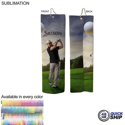 48Hr Quick Ship-Microfiber Dri-Lite Terry Golf Towel, 18" length, Trifold Grommet & Hook, Sublimated