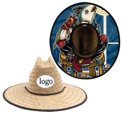 Natural Straw Lifeguard Hat with Custom Patch & Under Brim
