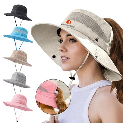 Wide Brim Sun Hat W/High Ponytail Hole