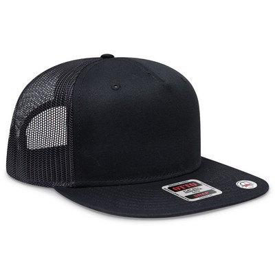 OTTO Superior Cotton Twill Round Flat Visor "OTTO SNAP" 5 Panel Pro Style Mesh Back Snapback Hat