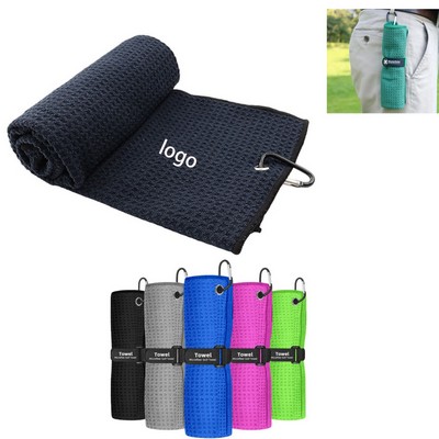 Waffle Pattern Golf Towel with Carabiner Clip