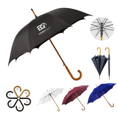 Bamboo Stick Umbrella Automatic Arc Classic Wood