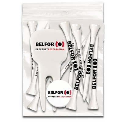 ZIPLOCK GOLF TEE PACK - 10-2 3/4" Tees/1 Ball Marker/1 Divot Tool