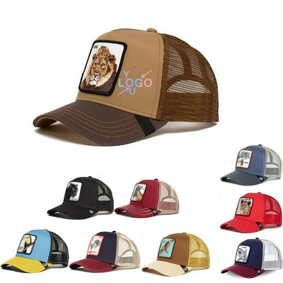 Cartoon Animal Baseball Cap with Mesh and Embroidery
