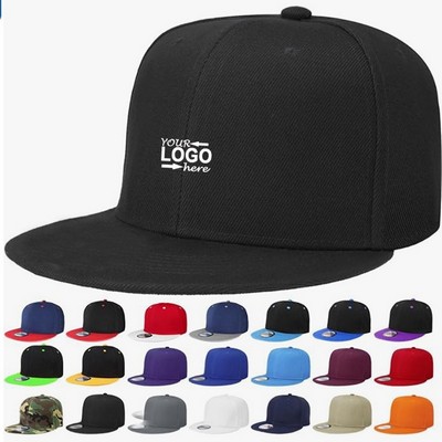 6 Panel Flat Bill Snapback Cap