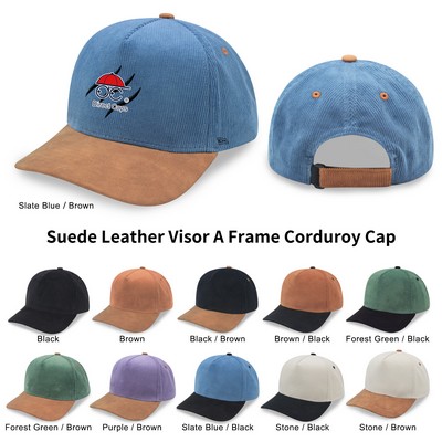 5 Panel PU Leather Corduroy Cap