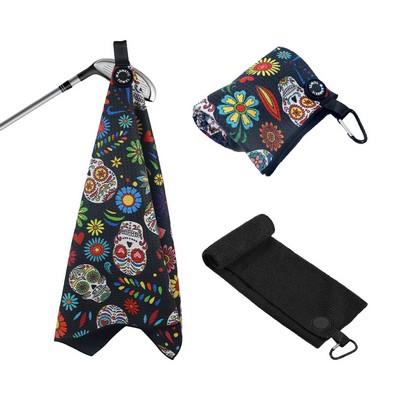 Full Color Magnetic Microfiber Golf Towel W/Carabiner