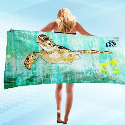 25 by 50" Sublimated Microfiber Terry Beach Towel for Soft Absorbent Comfort at the Beach