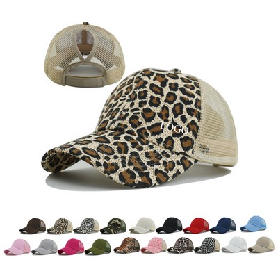 Leopard Vintage Ponytail Mesh Baseball Cap
