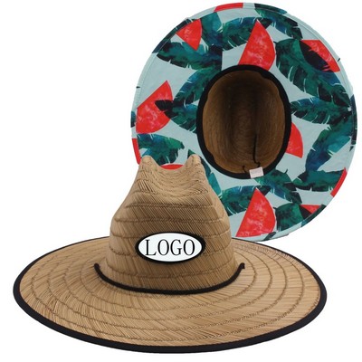 Lifeguard Straw Hat + Full Color Underbrim Imprint and Patch