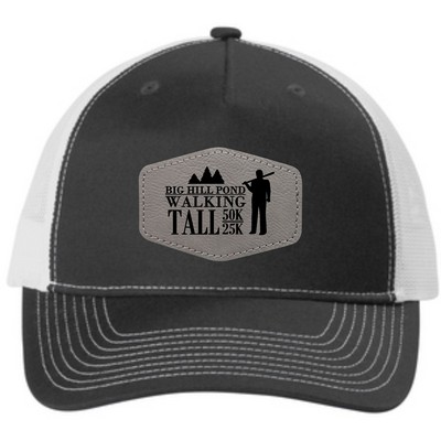 Port Authority® Snapback Five-Panel Trucker Cap C115 with Leatherette Patch Applied