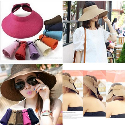 Women Foldable Straw Sun Visor Hat