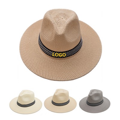 Custom Wide Brim Straw Panama Hat Fedora Summer Beach Sun Hat UPF Straw Hat