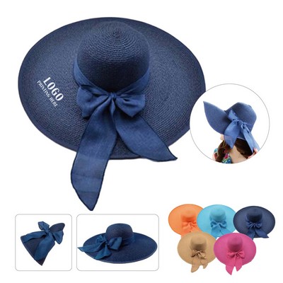 Summer Wide Brim Straw Uv Protection Hat Embroidery