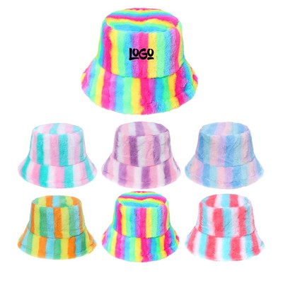 Winter Cute Rainbow Fluffy Bucket Hat