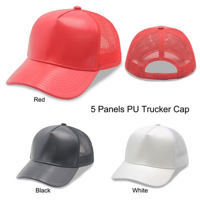 5 Panels PU Leather Trucker Cap
